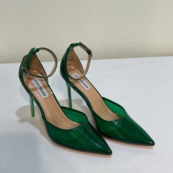 STEVE MADDEN ALESSI POINTED 4” HEELS ANKLE STRAPPED GREEN Sz 9 - Picture 2 of 11